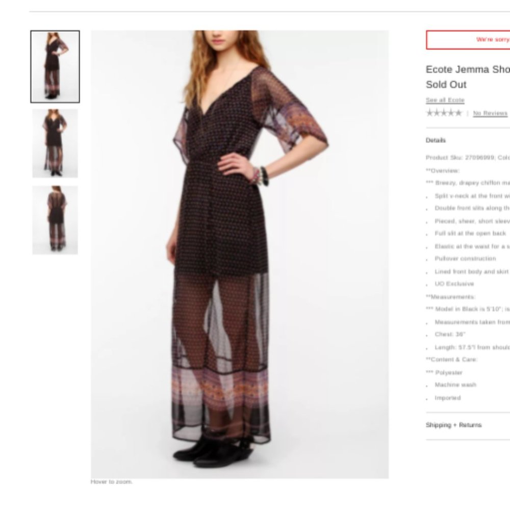 UO Ecote Jemma Short-Sleeved Chiffon Maxi Dress